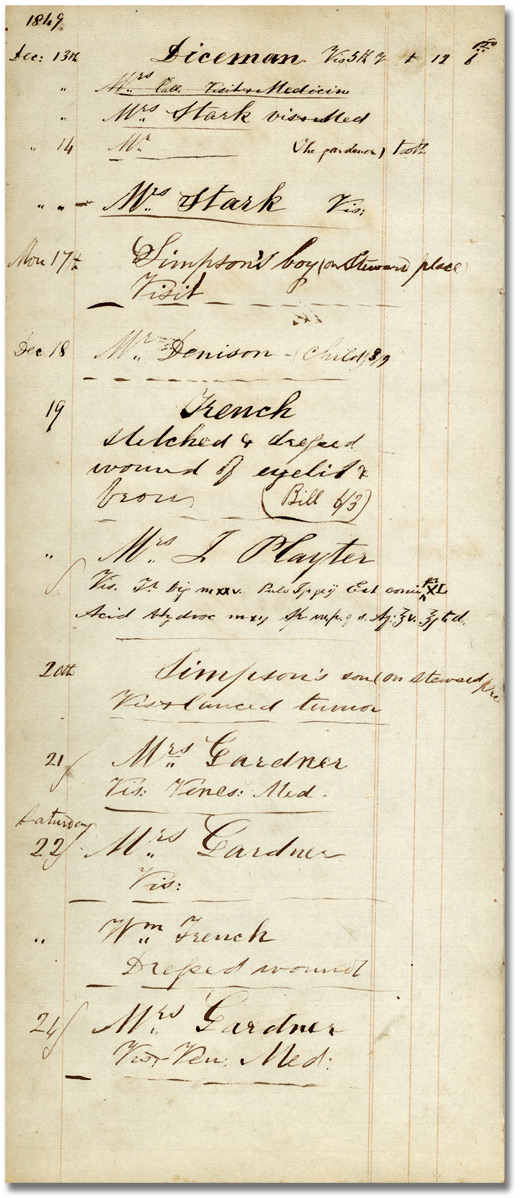 Cahier de journal médical du Dr James Langstaff, du 13 déc. au 24 déc. 1849