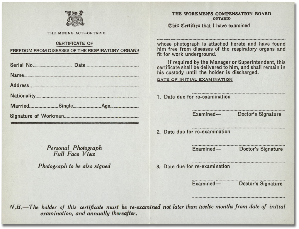 Certificat d’absence de maladie respiratoire, 1939