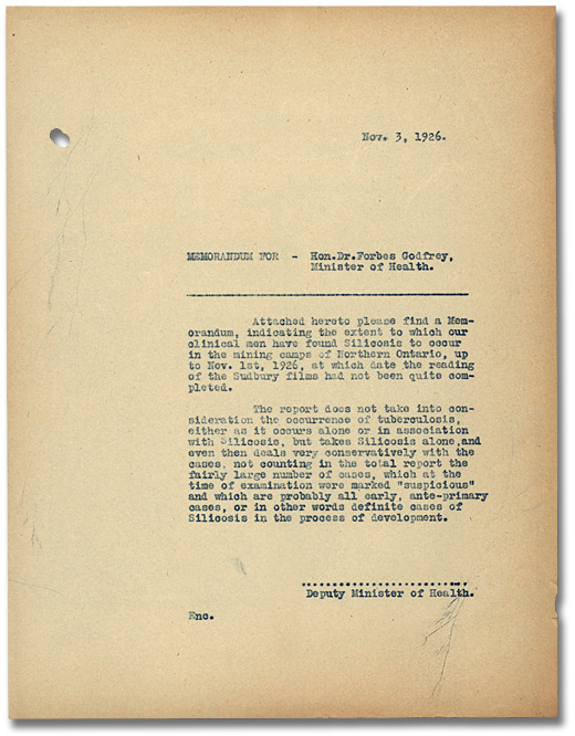 Memorandum on Silicosis, 1926