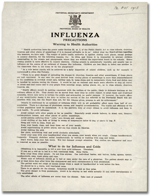 Affiche relative à la grippe, 1918