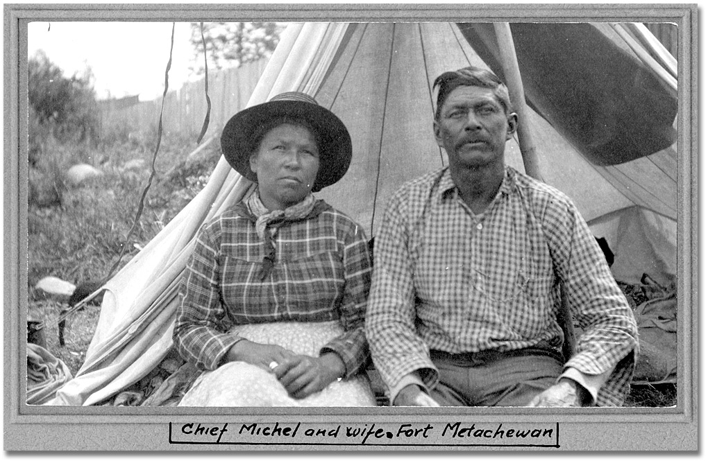 Photo: Chief Michel Baptiste and wife, at the Fort Metachewan signing ceremony, July 20, 1906