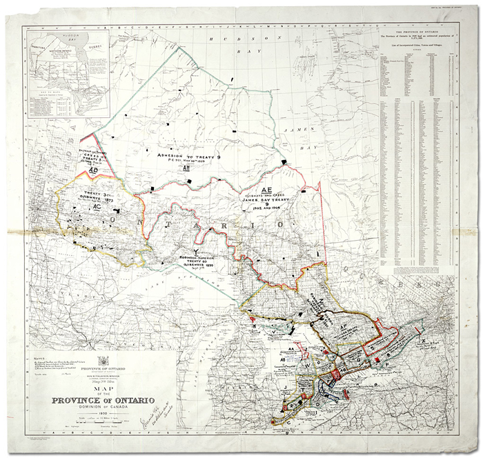 Map showing Indian treaties in Ontario