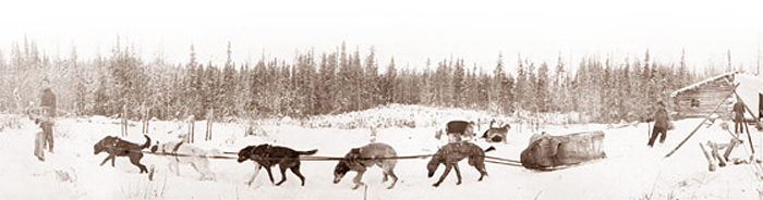 Photographie : Hommes et traîneau a chiens [vers 1915]  - bannière