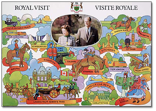 Cette image  a été préparée pour souligner l'itinéraire de la visite royale de 1973