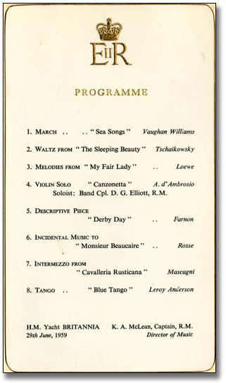 Programme musical à bord du Britannia Album de coupures sur la visite royale, 1959