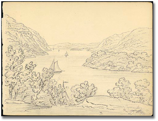 From the Hotel West Point, looking up the Rriver, New York, 1837