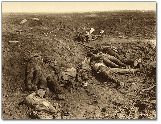 Photo: War casualties on the battlefield after a charge by the Canadians, [ca. 1918]