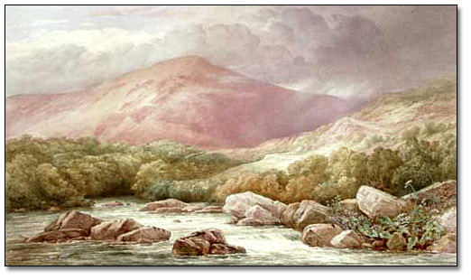 Watercolour: Entrance to the Lledr Valley, North Wales, Storm Clearing Off, 1876