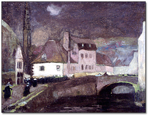 Huile sur toile : The Old Town, Brittany, Night Effect [La vieille ville, Bretagne, Effet nocturne], 1913