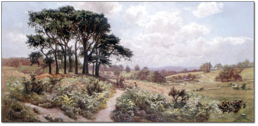 Oil on canvas: A Surrey Heath, 1898