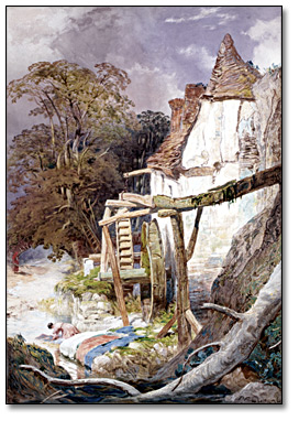 Aquarelle sur papier : Watermill near Berncastle, on the Moselle [Moulin à eau près de Berncastle, sur la Moselle], 1876