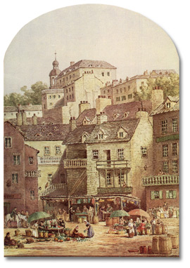 Aquarelle sur papier : The Market Place, [La place du marché] Quebec, 1877