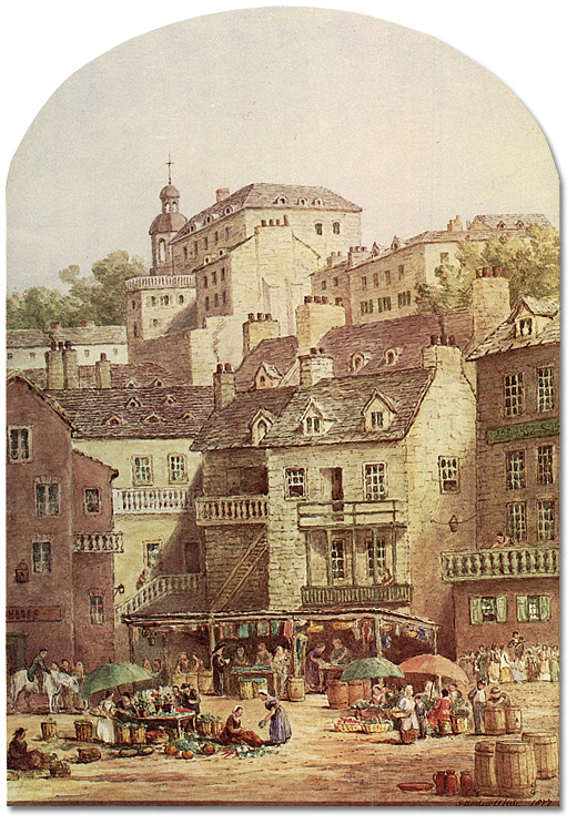 Watercolour: The Market Place, Quebec, 1877