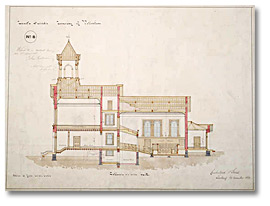 Drawing: Victoria County Court House and Jail; plan no. 8, depicting longitudinal section, 1861