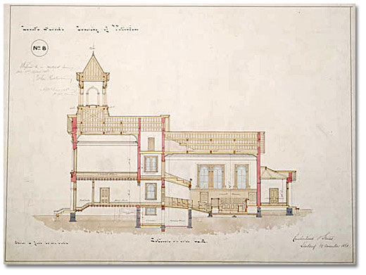 Drawing: Victoria County Court House and Jail; plan no. 8, depicting longitudinal section, 1861