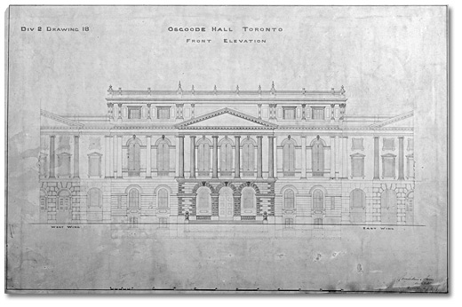 Drawing: Osgoode Hall; front elevation. Div.2 drawing 18, 1859
