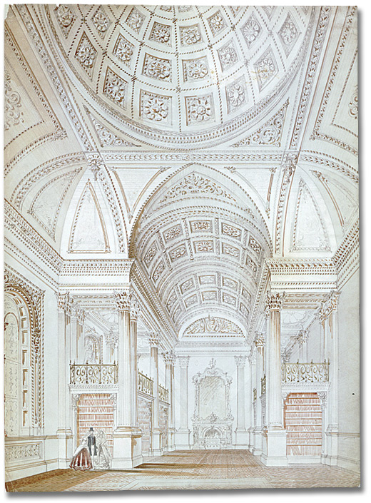 Dessin : Osgoode Hall, bibliothèque : perspective intérieure [vers 1857-1859]