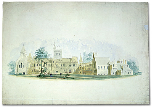 Watercolour: University College; watercolour perspective, north side, [ca. 1856-ca.1859]