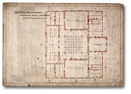Dessin : Osgoode Hall, plan de l’étage supérieur, Division 1, dessin 3, 1859