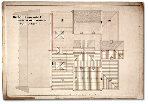 Dessin : Osgoode Hall, plan du toit Division 1, dessin 4, [vers 1856-1861]