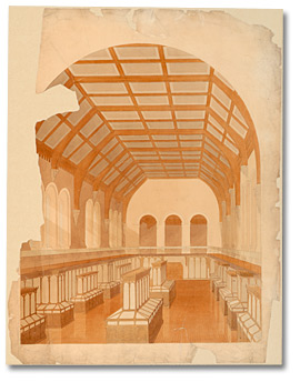 Drawing: Perspective of Geological museum interior, University College, [ca. 1856-1859]