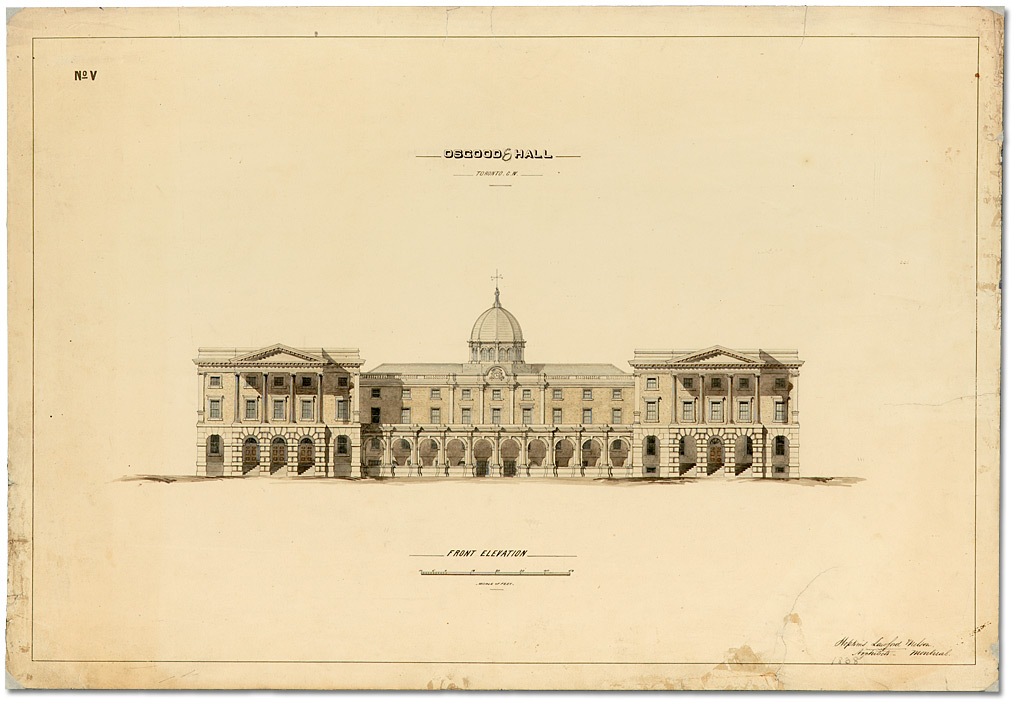 Dessin : Front elevation of Osgoode Hall, June 1855