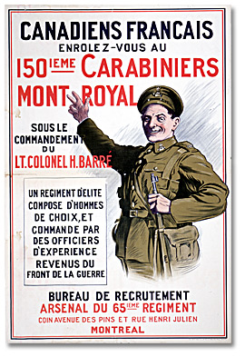 Affiche de guerre -  Recrutement : Canadiens français [Canada], [entre 1914 et 1918]