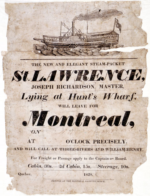Poster: The New and elegant steam-packet St. Lawrence, 1828