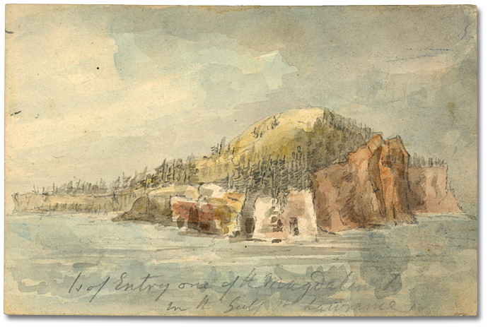 Aquarelle : Is. of Entry one of the Magdalene Is. in the Gulf of St. Lawrence (détail)