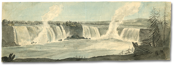 Aquarelle : Niagara Falls, Ontario, 30 juillet 1792 (détail)