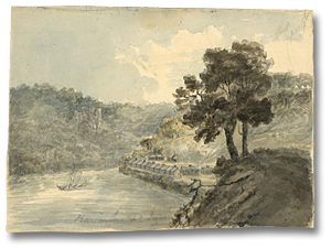 Watercolour: Barracks at Queenstown, [ca. 1792] (detail)