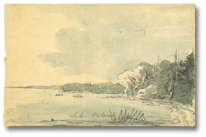 Watercolour: Lake Ontario shore, [ca. 1793]  (detail)