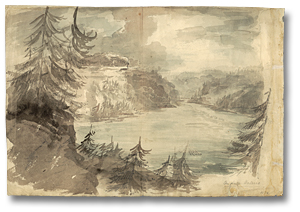 Watercolour: [Niagara Falls], [between 1791 and 1796] (detail)