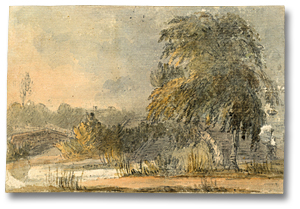 Watercolour: View from Mrs. Simcoe's road heading up to the lake, June 10, 1796 (detail)