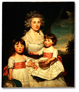 huile sur toile : Hannah Jarvis (née Owen Peters) et de ses filles Maria Lavinia et Augusta Honoria Jarvis, [vers 1791]