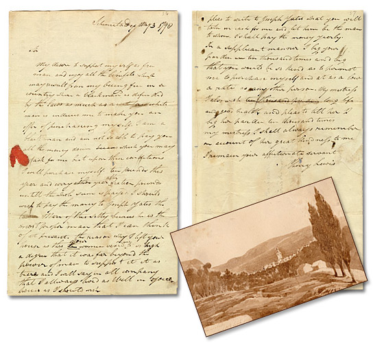 Montage: Henry Lewis letter to William Jarvis, 1798 and  Schenectady, 10th Sept. 1832