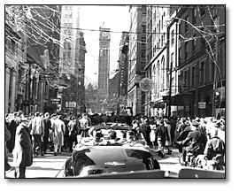 Photo: View of Maple Leafs’ Stanley Cup victory parade, looking North on Bay Street, Toronto, towards City Hall, 1948