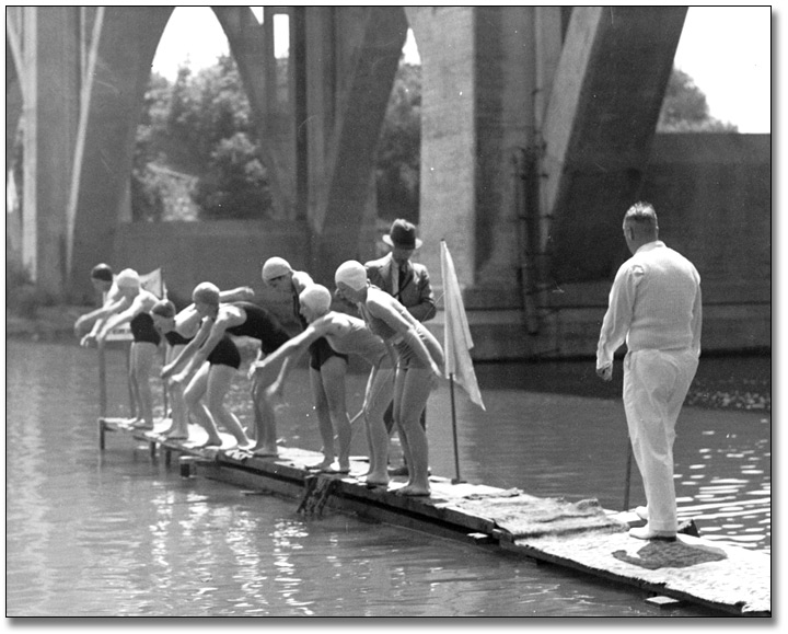 Photo: Bee Hive Swim, Port Credit, Ontario - Start of the Junior Women's section, 1937