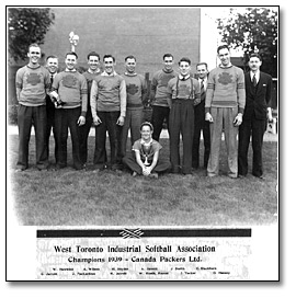 Photo: Canada Packers team portrait as West Toronto Industrial Softball League Champions, 1939
