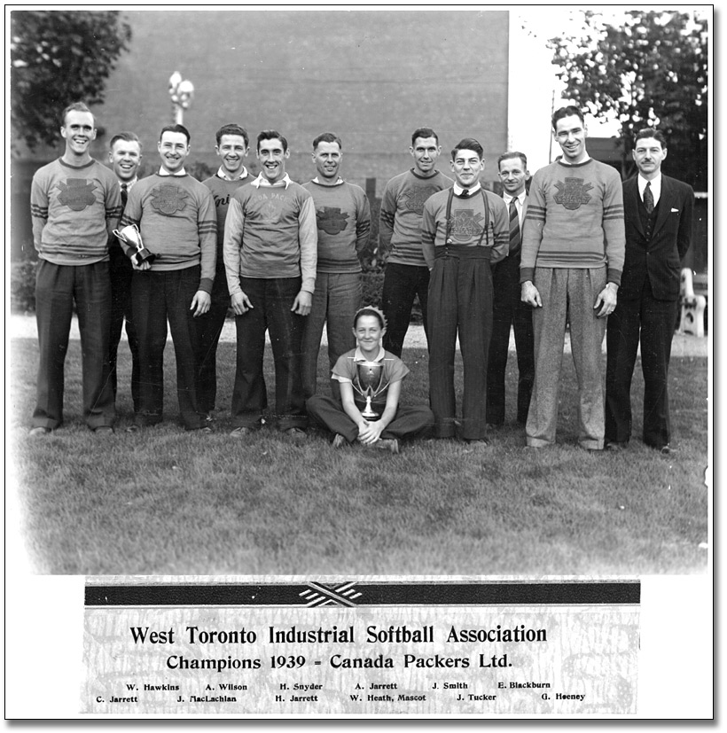 Photo: Canada Packers team portrait as West Toronto Industrial Softball League Champions, 1939