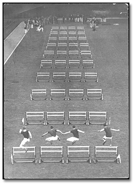 Photo: Hurdle race, with unidentified Penman family member third from the right, 1929