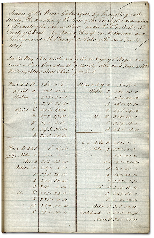 Page 1 du « Carnet de notes arpentage de 1817 »