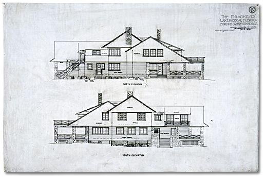 Façades nord et sud du chalet « The Brackens » de l’honorable C. R. Breckinbridge. Lac Rosseau, Muskoka 21 octobre 1904