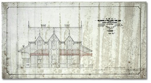 Plan of the front elevation of a freight and passenger station for the Simcoe Great Western Railway Glencoe and Fort Erie Loop Line, [1870]