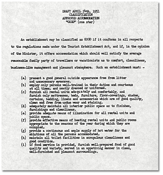 Loi réglementant les camps de tourisme, 1946-1953