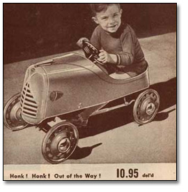 Midwinter Sale Catalogue, 1942-43: Boy in toy car