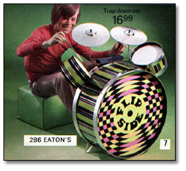 Christmas Catalogue, 1975: Boy with toy drum set