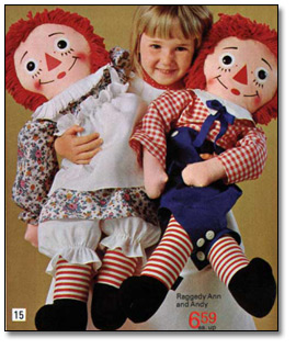 Christmas Catalogue, 1975: Girl with Raggedy Anne dolls
