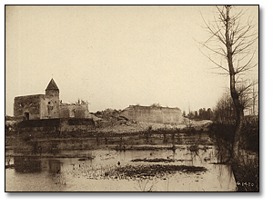 The castle at Ham [Belgium] in ruins after having been destroyed by the Germans on their  retreat, [ca. 1918]
