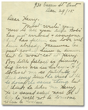 Letter from Sadie Arbuckle to Harry Mason, December 29, 1915